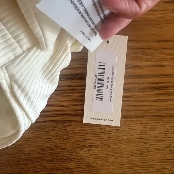 NEW Montce Tropez Tie-Up One Piece M tie waist ribbed Cream Rib - Picture 7 of 13